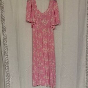 a new day Pink Floral Maxi Dress with Ruffled sleeves & pockets, back cut out